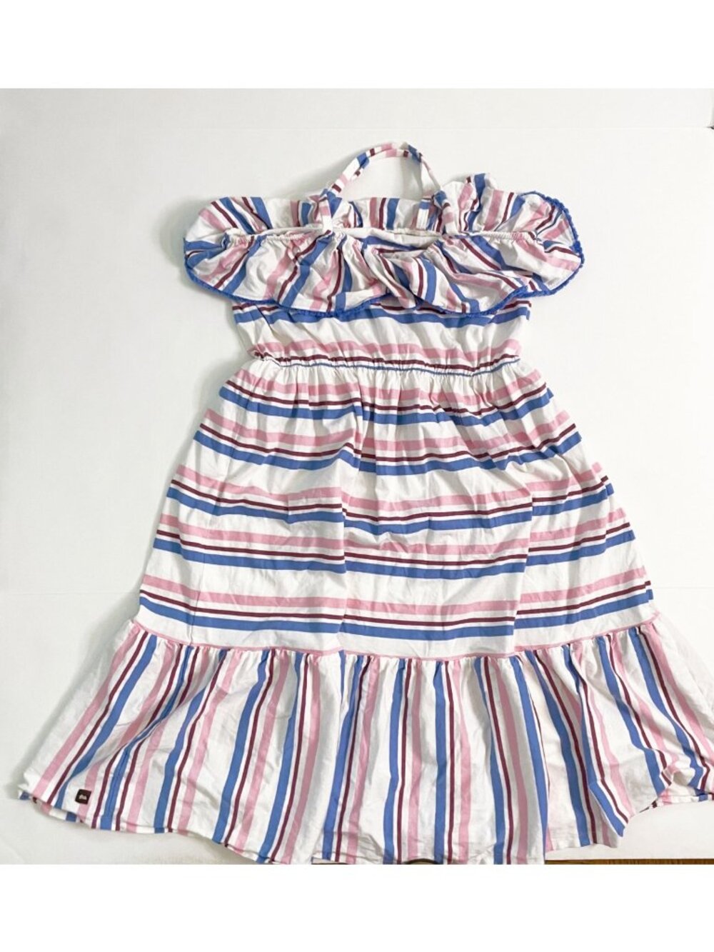 Tea Collection Striped Ruffle Off Shoulder Dress, Size 16